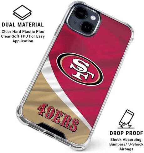 حافظة هاتف Skinit الشفافة متوافقة مع iPhone 15 - تصميم مرخص رسميًا من NFL San Francisco 49ers in Saudi Arabia