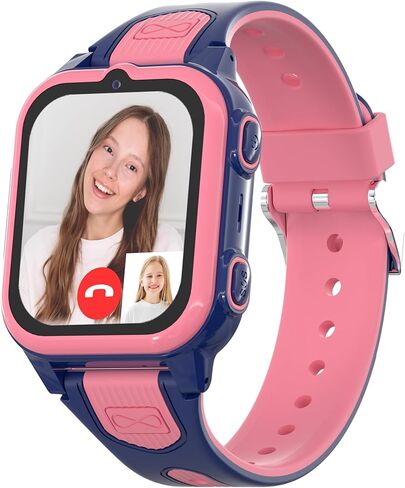4G Kids Smart Watches Girls with GPS Tracker, Kids Cell Phone Watch with Video & Voice Calling Texting SOS Call Chat Camera Pedometer Alarm Calculator Games, Smart Watch for Girls Age 6-15(Pink) in Kuwait