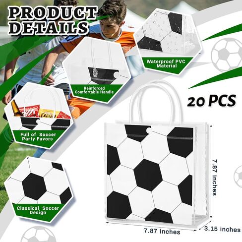 HGWNQX Soccer Party Favor Gift Bags, 20 Pcs Soccer PVC Clear Treat Goodie Snack bags with Handles, Soccer Candy Bags for Sport Team Party Decoration Supplies in Saudi Arabia