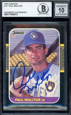 Paul Molitor Gem Mint 10 Beckett BAS Signed 1987 Donruss Autograph - Baseball Slabbed Autographed Cards in Saudi Arabia