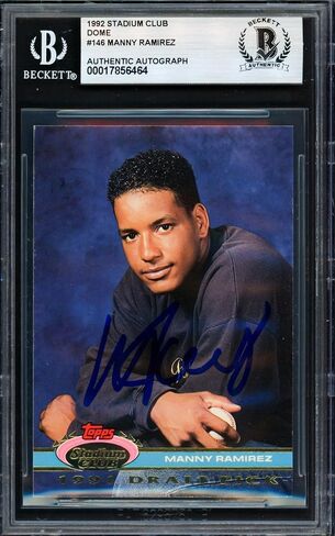 ماني راميريز موقعة 1992 Stadium Club SE Skydome Rookie Card # 146 Cleveland Indians Beckett BAS # 17856464 - بطاقات بيسبول Slabbed Rookie Card الموقعة in Saudi Arabia