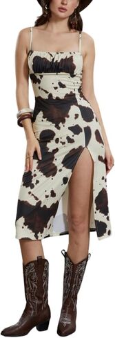 Verdusa Women's Boho Western Slit Thigh Cami Dress Cowgirl Bodycon Long Dresses in Saudi Arabia