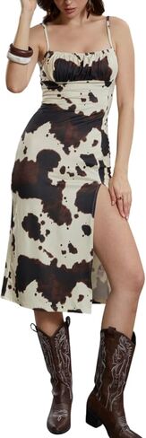 Verdusa Women's Boho Western Slit Thigh Cami Dress Cowgirl Bodycon Long Dresses in Saudi Arabia