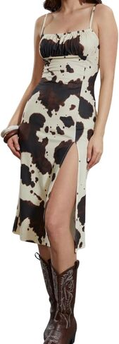 Verdusa Women's Boho Western Slit Thigh Cami Dress Cowgirl Bodycon Long Dresses in Saudi Arabia
