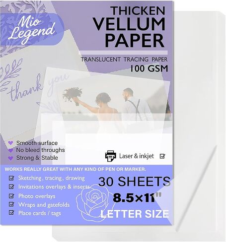 ورقة Vellum 8.5 × 11 شفافة قابلة للطباعة 100gsm/68 رطل Vellum ورقة تتبع ورقة الشفافة للدعوة لبطاقات الترحيب تتبع لوحة الورق للرسم الرسم (120 ورقة) in Saudi Arabia