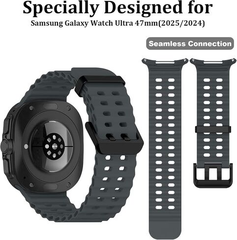Elaikement Compatible with Samsung Galaxy Watch 7 Ultra 47mm Band, Soft Sport Silicone Breathable Strap Watch Bands Men Women for Samsung Galaxy Watch Ultra 47mm (2024) in Saudi Arabia