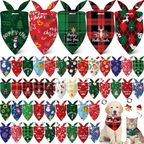 60 PCS Christmas Dog Bandanas Bulk XMAS Cat Cat Pibs قابلة للتعديل الكلب المثلث الألياف الأليف العطلة للحيوانات الأليفة الصغيرة إلى كبيرة للحيوانات الأليفة (نمط سانتا) in Kuwait