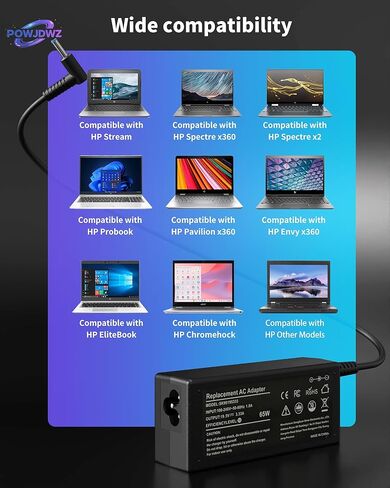 65W 45W شاحن كمبيوتر محمول متوافق مع HP Pavilion Envy Probook EliteBook Power Power Cord Smart Blue Tip Adapter AC in Kuwait