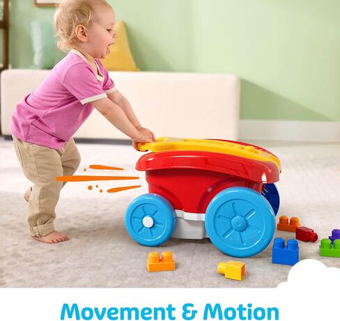 Mega Bloks First Builders Building Building Toy و Block Scooping Pull Wagon مع 20 قطعة وتخزين مدمج ، تلتقط الكتل ، الأحمر ، الأطفال الذين تتراوح أعمارهم بين 1+ in Saudi Arabia