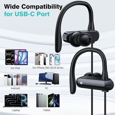 5.9FT Long Cord Wired Earbuds for Chromebook Laptop,3.5 mm Jack Over Ear Hook Headphones for PC Students Kids School Gaming, Noise Isolate HiFi Stereo Wrap Around Earphones Plug in Audio in Kuwait