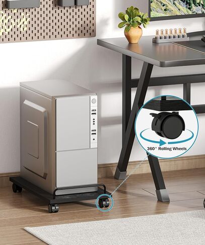 Mobile CPU Stand, 14.2''D x 9.4''W Computer Tower Stand, PC Stand for Floor with 4 Rolling Caster Wheels, Under Desk CPU Holder, Industrial Computer Cart for Carpet, for Office, Rustic Brown in Kuwait