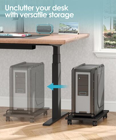 Mobile CPU Stand, 14.2''D x 9.4''W Computer Tower Stand, PC Stand for Floor with 4 Rolling Caster Wheels, Under Desk CPU Holder, Industrial Computer Cart for Carpet, for Office, Rustic Brown in Kuwait