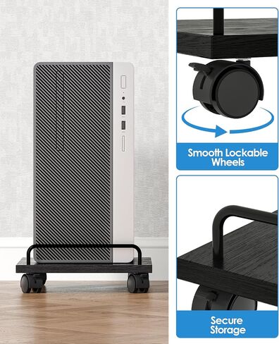 Mobile CPU Stand, 14.2''D x 9.4''W Computer Tower Stand, PC Stand for Floor with 4 Rolling Caster Wheels, Under Desk CPU Holder, Industrial Computer Cart for Carpet, for Office, Rustic Brown in Kuwait