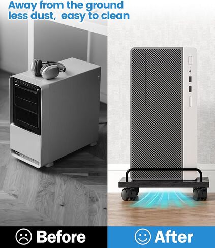 Mobile CPU Stand, 14.2''D x 9.4''W Computer Tower Stand, PC Stand for Floor with 4 Rolling Caster Wheels, Under Desk CPU Holder, Industrial Computer Cart for Carpet, for Office, Rustic Brown in Kuwait