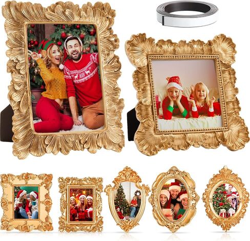 7 Pcs Vintage Resin Picture Frames Set Antique Gold Mini Photo Frames Small Baroque Oval Rectangle Ornate for Home Wedding Display 4x4, 5x7inch(Classic Style) in Kuwait
