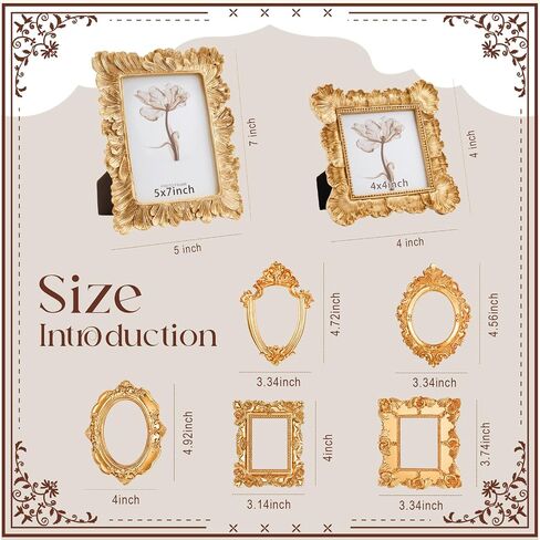 7 Pcs Vintage Resin Picture Frames Set Antique Gold Mini Photo Frames Small Baroque Oval Rectangle Ornate for Home Wedding Display 4x4, 5x7inch(Classic Style) in Kuwait