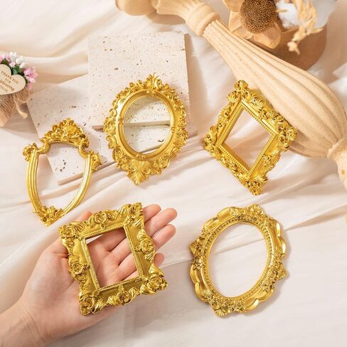 7 PCS إطارات صور راتنج عتيقة تعيين عتيقة الذهب المصغر إطارات الصور الباروكية الصغيرة مستطيل مزخرف لعرض الزفاف المنزل 4x4 ، 5x7inch (النمط الكلاسيكي) in Saudi Arabia