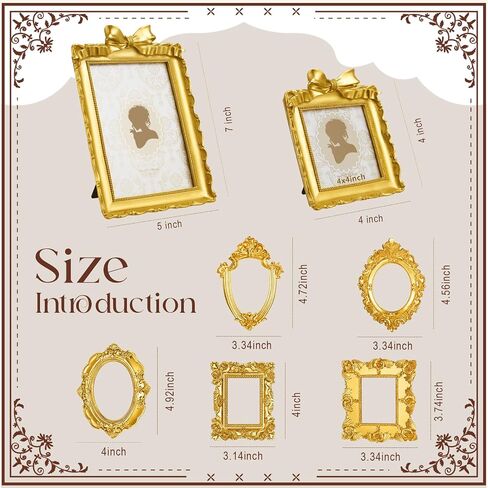 7 PCS إطارات صور راتنج عتيقة تعيين عتيقة الذهب المصغر إطارات الصور الباروكية الصغيرة مستطيل مزخرف لعرض الزفاف المنزل 4x4 ، 5x7inch (النمط الكلاسيكي) in Saudi Arabia