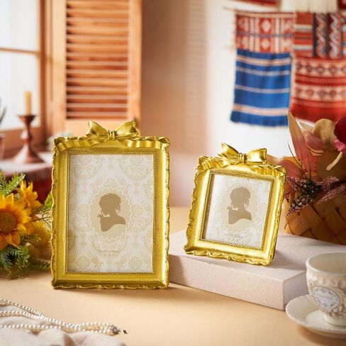 7 PCS إطارات صور راتنج عتيقة تعيين عتيقة الذهب المصغر إطارات الصور الباروكية الصغيرة مستطيل مزخرف لعرض الزفاف المنزل 4x4 ، 5x7inch (النمط الكلاسيكي) in Saudi Arabia