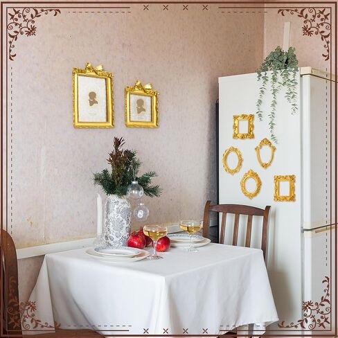 7 PCS إطارات صور راتنج عتيقة تعيين عتيقة الذهب المصغر إطارات الصور الباروكية الصغيرة مستطيل مزخرف لعرض الزفاف المنزل 4x4 ، 5x7inch (النمط الكلاسيكي) in Saudi Arabia