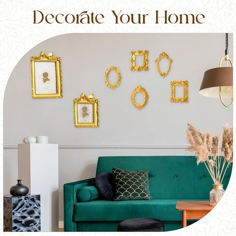 7 PCS إطارات صور راتنج عتيقة تعيين عتيقة الذهب المصغر إطارات الصور الباروكية الصغيرة مستطيل مزخرف لعرض الزفاف المنزل 4x4 ، 5x7inch (النمط الكلاسيكي) in Saudi Arabia