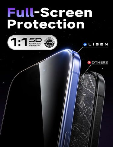 LISEN 2 Pack 9H+ Glass for iPhone 16 Pro Screen Protector, Military Grade Shatterproof Full Edge Coverage, HD Bubble Free Easy Installation Tempered Glass for iPhone 16 Pro (6.3 Inch) in Saudi Arabia