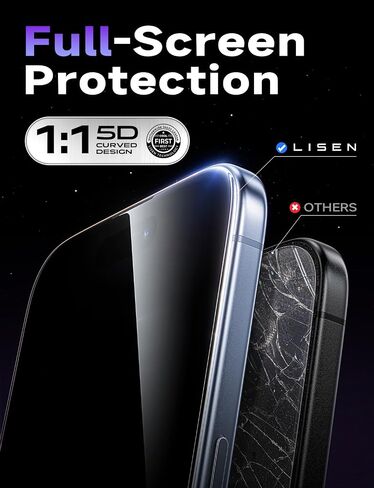 LISEN 2 Pack 9H+ Glass for iPhone 16 Pro Screen Protector, Military Grade Shatterproof Full Edge Coverage, HD Bubble Free Easy Installation Tempered Glass for iPhone 16 Pro (6.3 Inch) in Kuwait