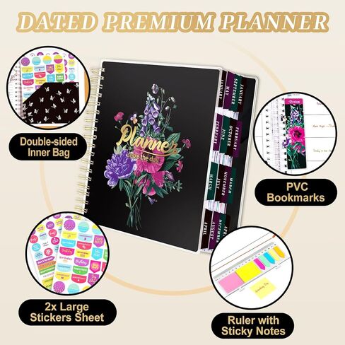 Planner 2025-2026, 18 Months Large Academic Daily Weekly Monthly Planner Organizer, July. 2025 - Dec. 2026, 8.5x9.8" Agenda with Page Tabs, Separator Page, Pocket Folder, Bookmark, Stickers & Sticky Note Set in Kuwait