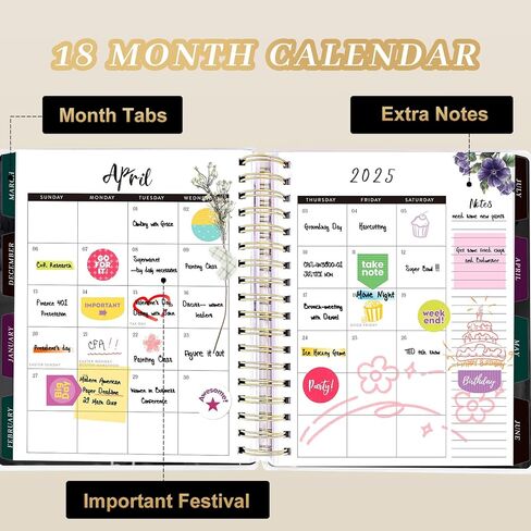 Planner 2025-2026, 18 Months Large Academic Daily Weekly Monthly Planner Organizer, July. 2025 - Dec. 2026, 8.5x9.8" Agenda with Page Tabs, Separator Page, Pocket Folder, Bookmark, Stickers & Sticky Note Set in Kuwait