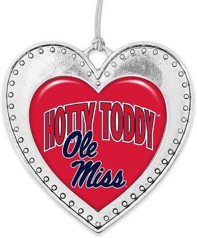 Ole Miss Rebels Hotty Toddy Christmas Heart Shape Silver Metal Ornament Gift Tree Decoration in Saudi Arabia