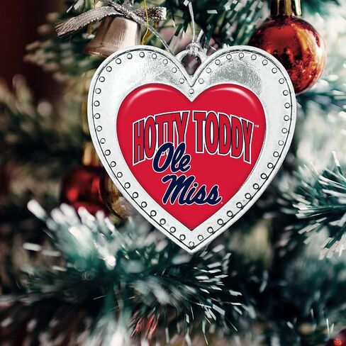 Ole Miss Rebels Hotty Toddy Christmas Heart Shape Silver Metal Ornament Gift Tree Decoration in Saudi Arabia