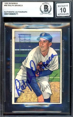 Ralph Branca Gem Mint 10 Beckett BAS Signed 1952 Bowman Autograph - Baseball Slabbed Autographed Cards in Saudi Arabia