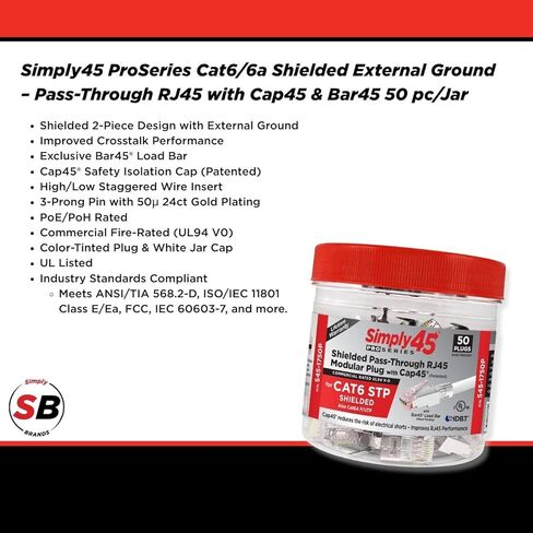 Simply45 ProSeries Unshielded Pass-Through RJ45 Modular Plugs with Cap45 for 23AWG Solid (Cat6/6a UTP) - Red Tint, Hi/Lo Stagger - 500-Pieces - S45-1705P in Kuwait