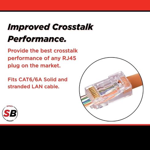 Simply45 ProSeries Unshielded Pass-Through RJ45 Modular Plugs with Cap45 for 23AWG Solid (Cat6/6a UTP) - Red Tint, Hi/Lo Stagger - 500-Pieces - S45-1705P in Kuwait