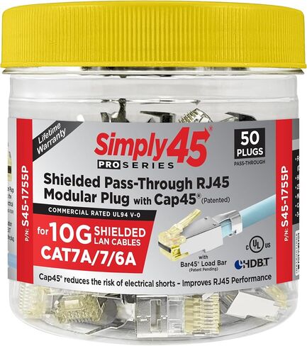 Simply45 ProSeries Unshielded Pass-Through RJ45 Modular Plugs with Cap45 for 23AWG Solid (Cat6/6a UTP) - Red Tint, Hi/Lo Stagger - 500-Pieces - S45-1705P in Kuwait