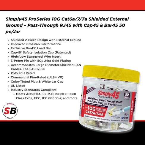 Simply45 ProSeries Unshielded Pass-Through RJ45 Modular Plugs with Cap45 for 23AWG Solid (Cat6/6a UTP) - Red Tint, Hi/Lo Stagger - 500-Pieces - S45-1705P in Kuwait
