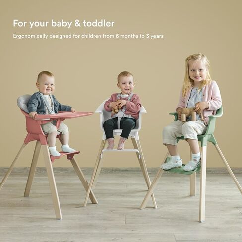 Stokke Clikk High Chair, White - All-in-One High Chair with Tray + Harness - Light, Durable & Travel Friendly - Ergonomic with Adjustable Features - Best for 6-36 Months or Up to 33 lbs in Kuwait