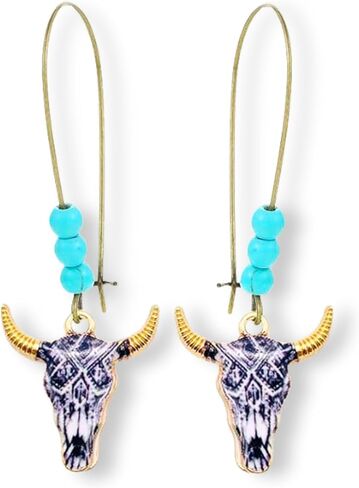 Western Stylish Beads in Turquoise Earrings, Unique Boho Cowboy Chic Earrings for Women, Perfect for Casual, Country Concerts, Festivals, Gray & White Teal in Kuwait