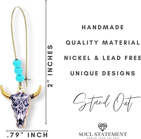 Western Stylish Beads in Turquoise Earrings, Unique Boho Cowboy Chic Earrings for Women, Perfect for Casual, Country Concerts, Festivals, Gray & White Teal in Kuwait