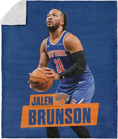 Northwest NBA New York Knicks Jalen Brunson Silk Touch Sherpa Throw Blanket, Cozy for All Seasons, Lightweight for Couch, Sofa, Boys Girls Bedding, 50 x 60 inches in Saudi Arabia