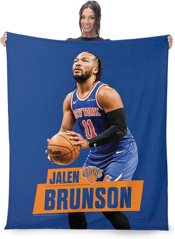 Northwest NBA New York Knicks Jalen Brunson Silk Touch Sherpa Throw Blanket, Cozy for All Seasons, Lightweight for Couch, Sofa, Boys Girls Bedding, 50 x 60 inches in Saudi Arabia