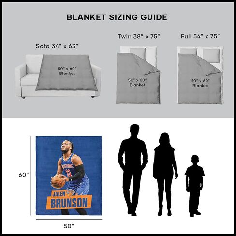 Northwest NBA New York Knicks Jalen Brunson Silk Touch Sherpa Throw Blanket, Cozy for All Seasons, Lightweight for Couch, Sofa, Boys Girls Bedding, 50 x 60 inches in Saudi Arabia