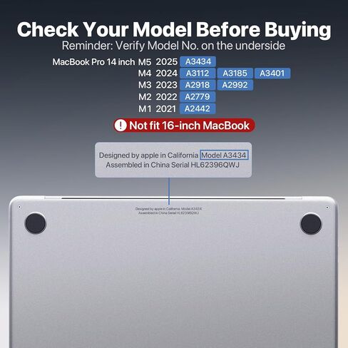 CrackGuard for MacBook Pro 14 بوصة Case M4 M3 M2 M1 Pro/Max 2025 2024-2021 [ترقية مكافحة crack] [100 ٪ Match Color in Kuwait