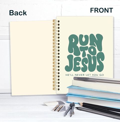 KRHFG Retro Green Christian Spiral Notebook, Run to Jesus Bible Verse Journal, Religious Scripture Journals for Writing, Bible Notebooks for Note Taking, Church Notes Journal, 5.5x8.3 Inch in Saudi Arabia