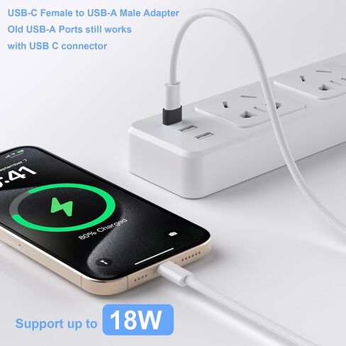 USB to USB C Adapter 3PACK ، usbc to USB محول شاحن للذكور ، لـ iPhone 17/16/15/14/13/12 ، iPad ، Apple Watch ، AirPods ، Samsung Galaxy S25/S24 ، شحن ونقل البيانات in Kuwait