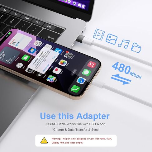 USB to USB C Adapter 3PACK ، usbc to USB محول شاحن للذكور ، لـ iPhone 17/16/15/14/13/12 ، iPad ، Apple Watch ، AirPods ، Samsung Galaxy S25/S24 ، شحن ونقل البيانات in Kuwait