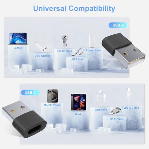 USB to USB C Adapter 3PACK ، usbc to USB محول شاحن للذكور ، لـ iPhone 17/16/15/14/13/12 ، iPad ، Apple Watch ، AirPods ، Samsung Galaxy S25/S24 ، شحن ونقل البيانات in Kuwait