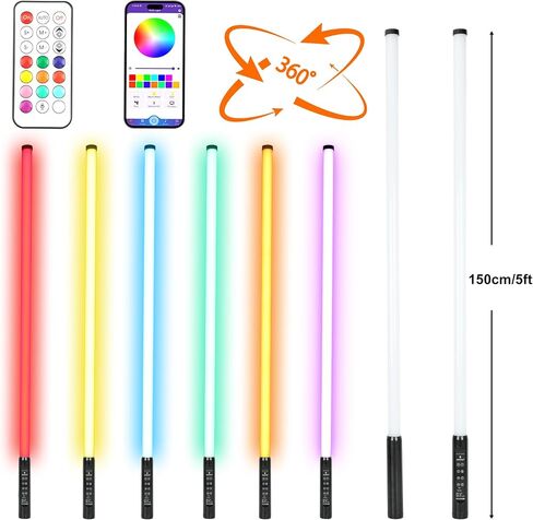 2 Pack 360 RGBW Tube Light Bar Rechargeable D40 5ft DJ Lights Professional Party Light Sticks for Outdoor Performance Live Stream Wedding Event Lighting in Saudi Arabia