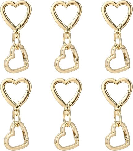 WTYONZEL 6SET دوارة المشبك ، شكل قلب مقطع سلسلة مفاتيح فتحة مزدوجة ، دوار زنبرك سفن لمشابك المجوهرات ، الحرف اليدوية ، صنع الحبل (الذهب) in Kuwait