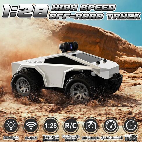 RC Cars with Camera Remote Control Truck with 720P HD FPV Camera, All-Terrain Remote Control Car with Body Light Rechargeable Battery, 1:28 RC Car Vehicle Toy Gifts for Adults Kids Boys Girls in Saudi Arabia